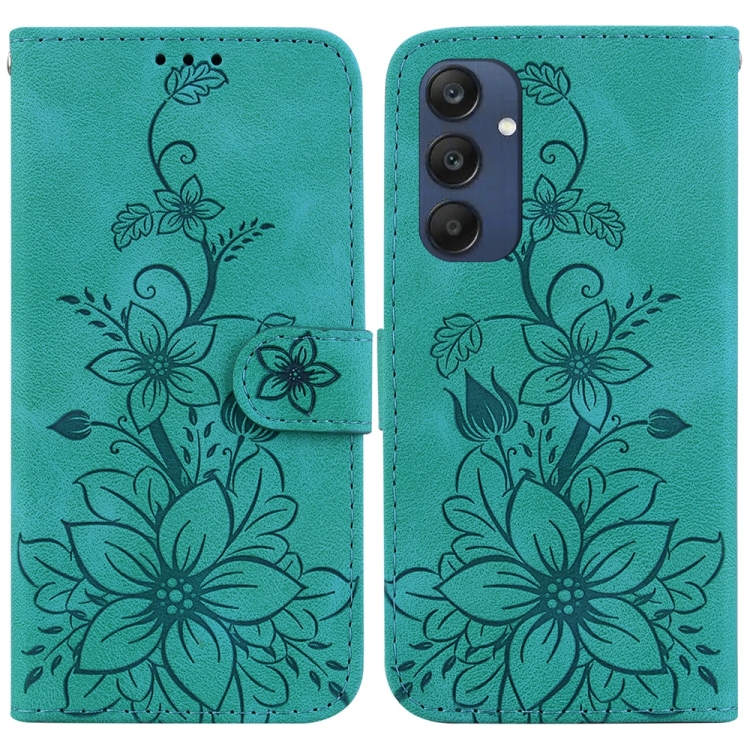 

For Samsung Galaxy M35 Lily Embossed Leather Phone Case(Green)