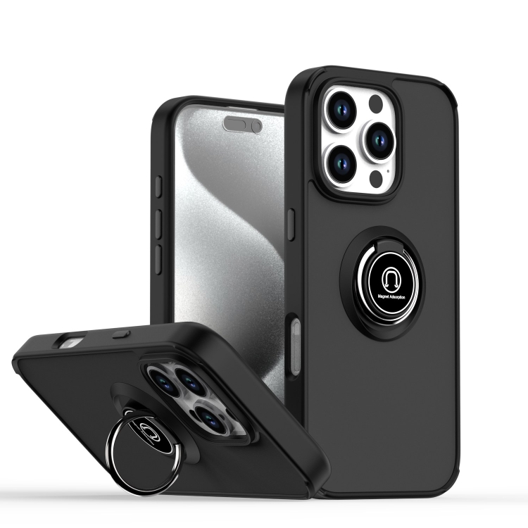

For iPhone 16 Pro Q Shadow 1 Series TPU + PC Phone Case with Ring(Black+Black)