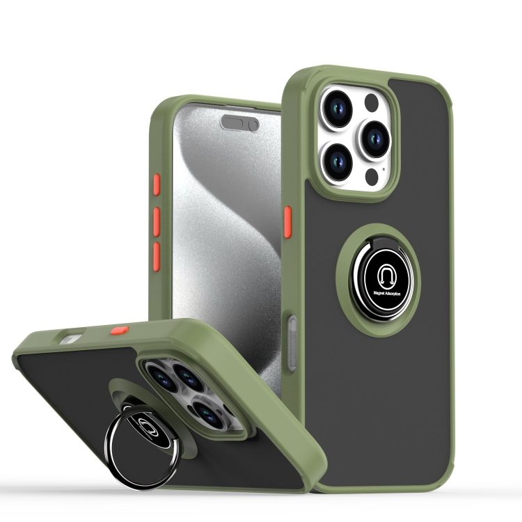 

For iPhone 16 Pro Q Shadow 1 Series TPU + PC Phone Case with Ring(Army Green)