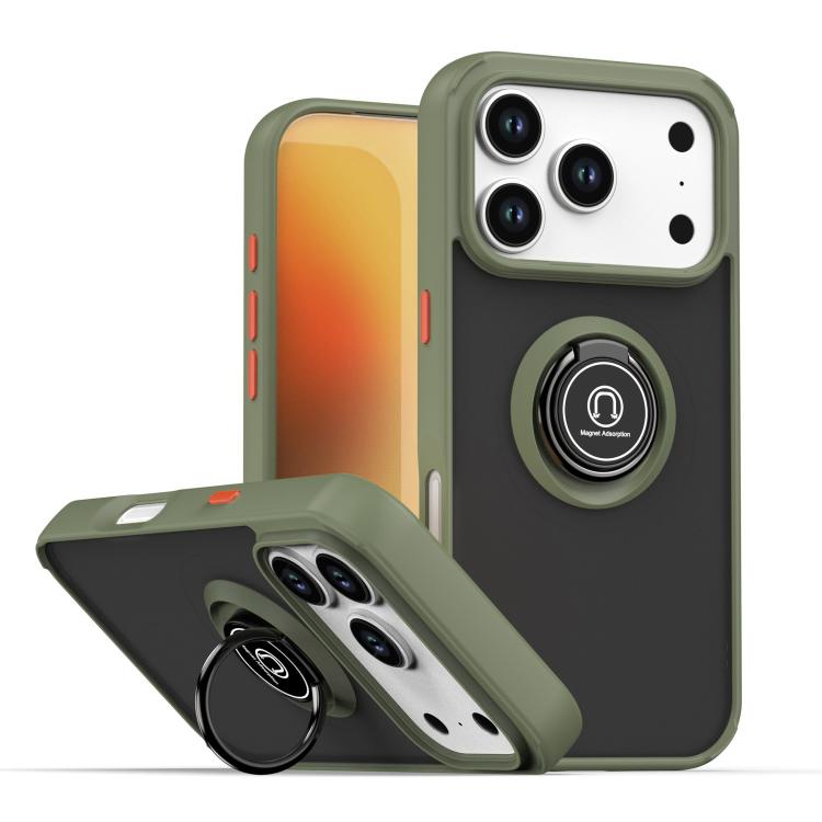 

For iPhone 17 Pro Q Shadow 1 Series TPU + PC Phone Case with Ring(Army Green)