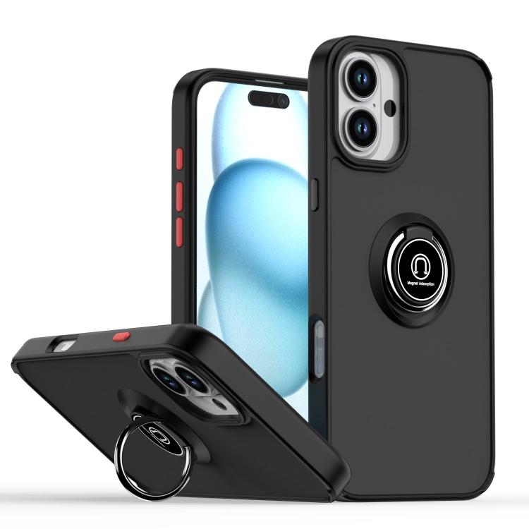 

For iPhone 16 Plus Q Shadow 1 Series TPU + PC Phone Case with Ring(Black+Black)