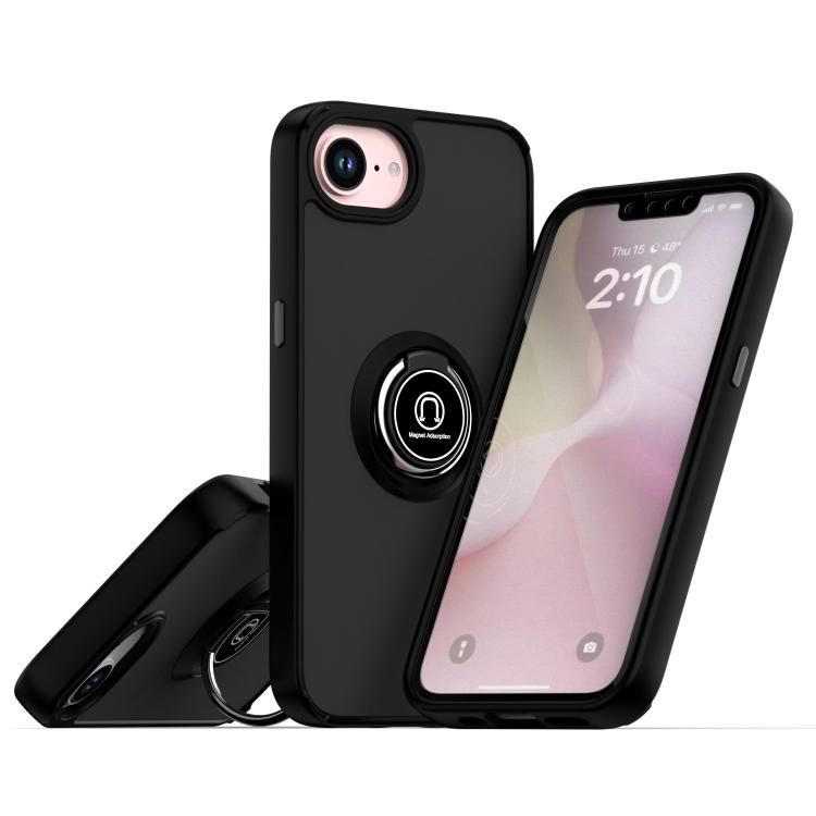 

For iPhone 16e Q Shadow 1 Series TPU + PC Phone Case with Ring(Black+Black)