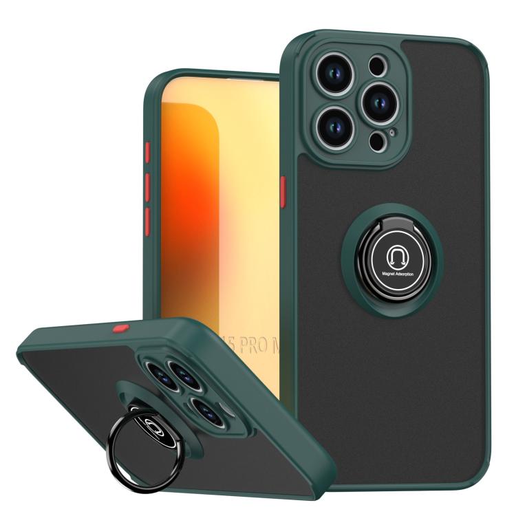 

For iPhone 15 Pro Max Q Shadow 1 Series TPU + PC Phone Case with Ring(Dark Green)