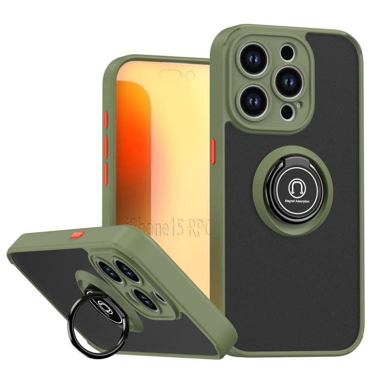 

For iPhone 15 Pro Q Shadow 1 Series TPU + PC Phone Case with Ring(Army Green)