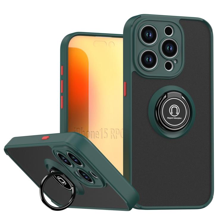 

For iPhone 15 Pro Q Shadow 1 Series TPU + PC Phone Case with Ring(Dark Green)