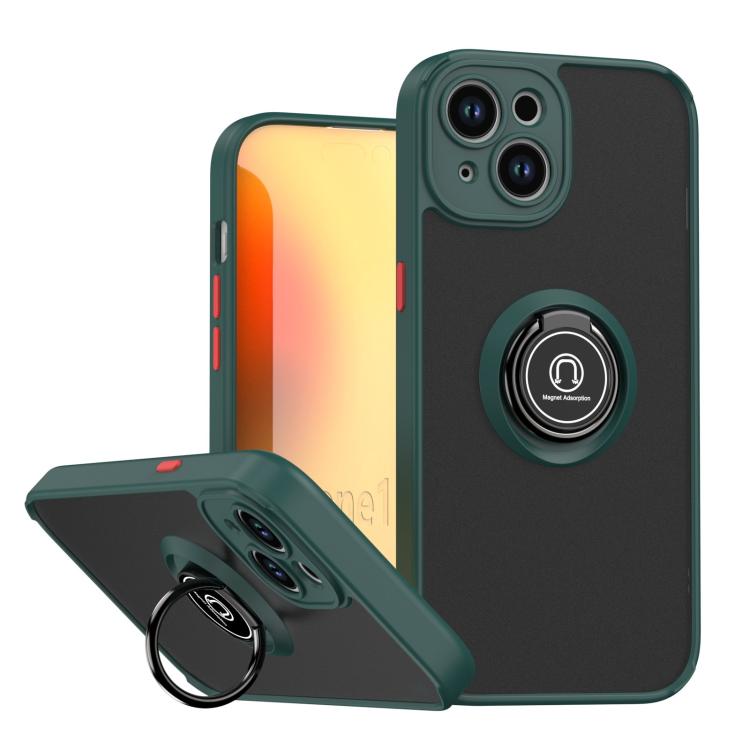 

For iPhone 15 Q Shadow 1 Series TPU + PC Phone Case with Ring(Dark Green)
