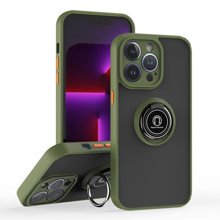 

For iPhone 13 Pro Q Shadow 1 Series TPU + PC Phone Case with Ring(Army Green)