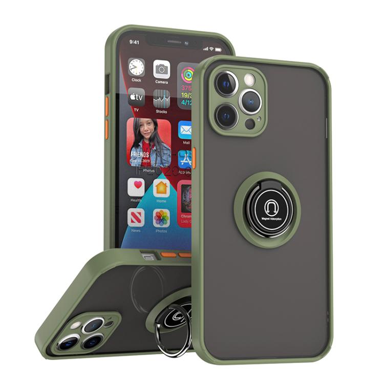 

For iPhone 12 Pro Max Q Shadow 1 Series TPU + PC Phone Case with Ring(Army Green)