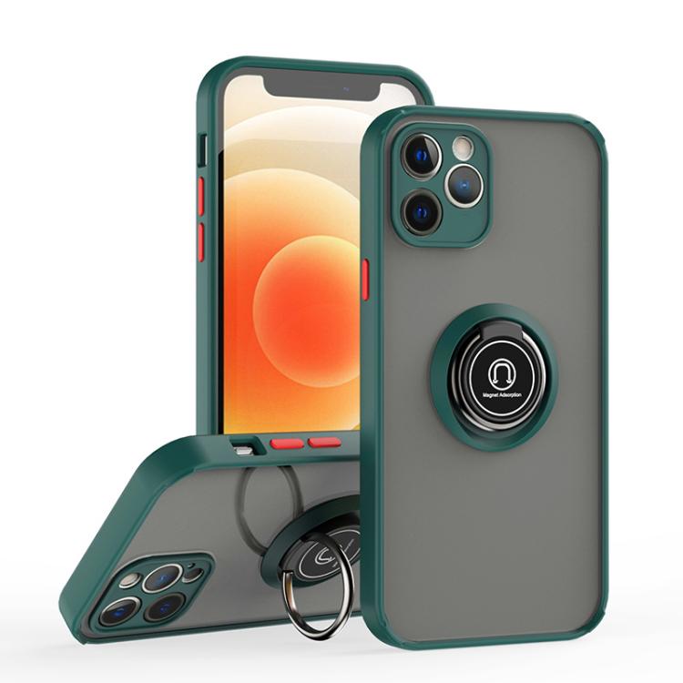 

For iPhone 12 Q Shadow 1 Series TPU + PC Phone Case with Ring(Dark Green)