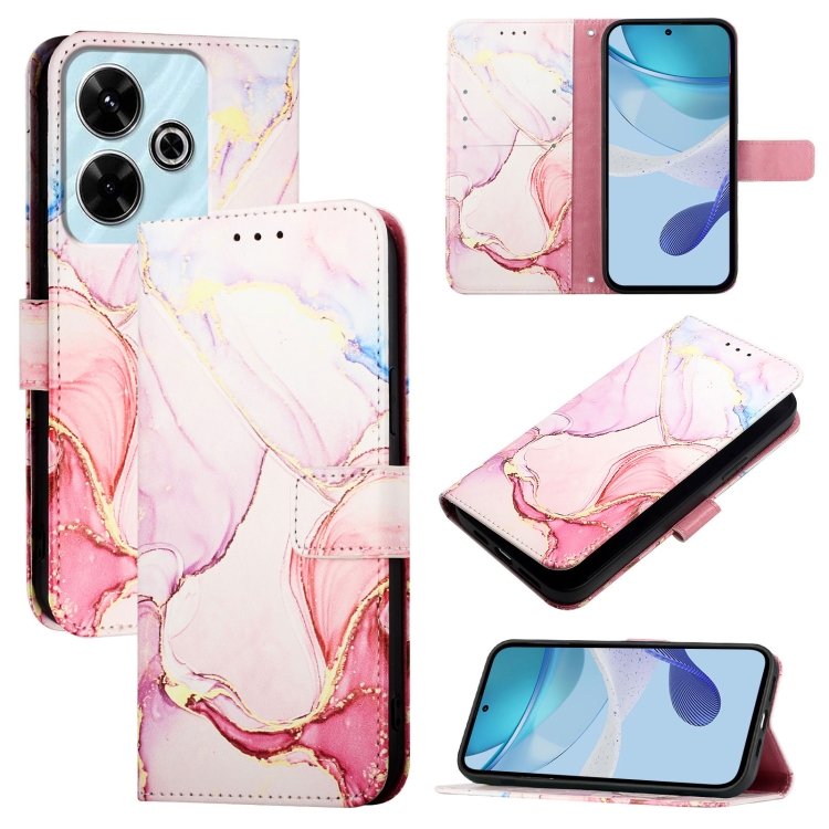 

For Redmi 13 4G PT003 Marble Pattern Flip Leather Phone Case(Rose Gold)