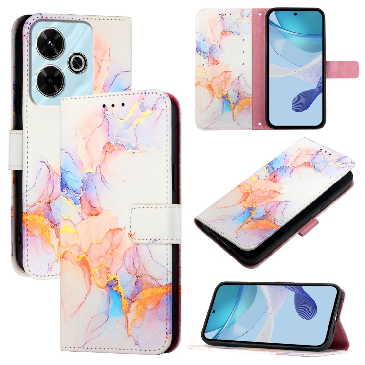 

For Redmi 13 4G PT003 Marble Pattern Flip Leather Phone Case(Galaxy Marble White)