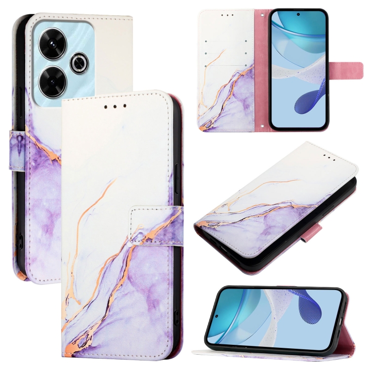 

For Redmi 13 4G PT003 Marble Pattern Flip Leather Phone Case(White Purple)