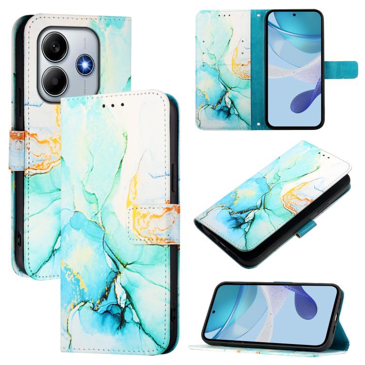 

For Redmi Note 14 4G 163.25mm PT003 Marble Pattern Flip Leather Phone Case(Green)