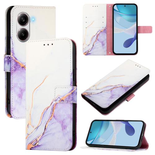 

For Redmi Turbo 4 PT003 Marble Pattern Flip Leather Phone Case(White Purple)