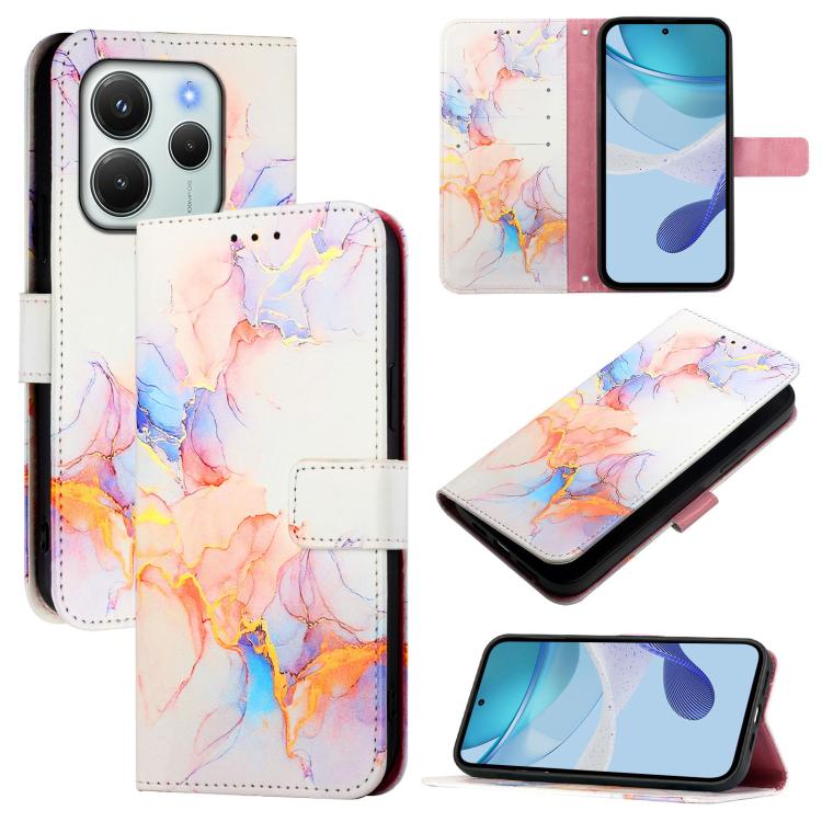 

For Redmi Note 14 4G 164.84mm PT003 Marble Pattern Flip Leather Phone Case(Galaxy Marble White)
