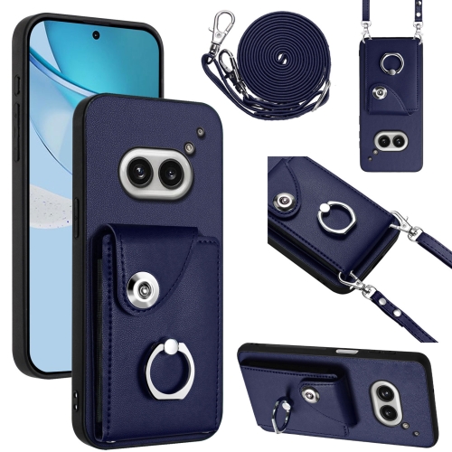 

For Nothing Phone 2a Organ Card Bag Ring Holder Phone Case with Long Lanyard(Blue)