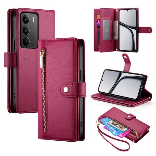 

For Realme C75 / Realme 14x Nine Card-slot Zipper Wallet Bag Leather Phone Case(Red)