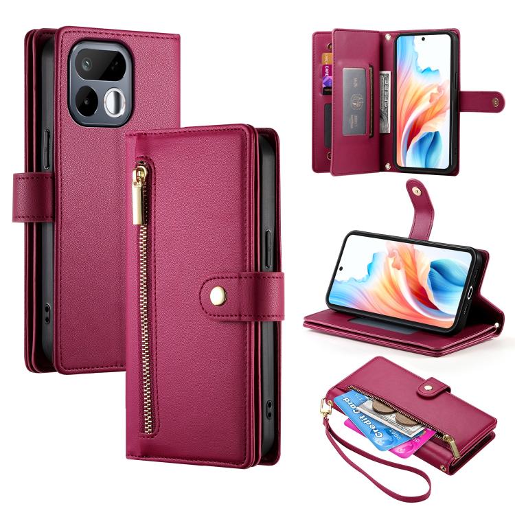 For Realme 16T 5G Nine Card-slot Zipper Wallet Bag Leather Phone Case(Red)