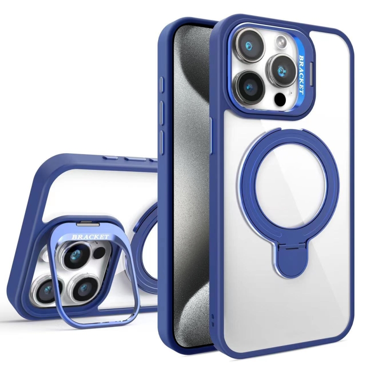 

For iPhone 15 Pro Lens Protection & Ring Bracket MagSafe Phone Case(Dark Blue)