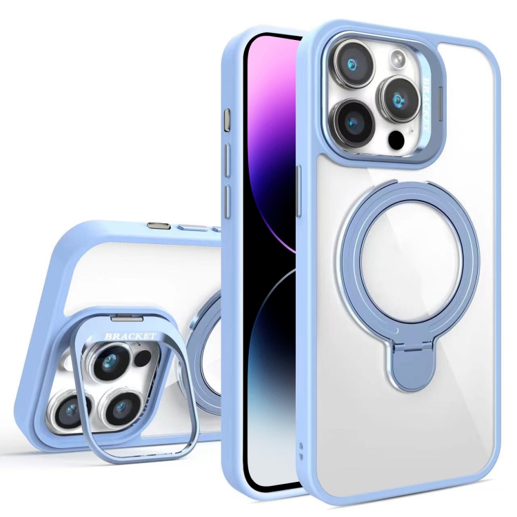 

For iPhone 14 Pro Lens Protection & Ring Bracket MagSafe Phone Case(Sierra Blue)