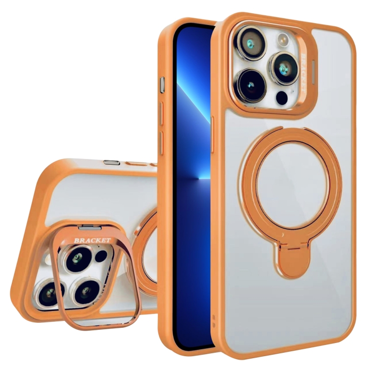 

For iPhone 13 Pro Lens Protection & Ring Bracket MagSafe Phone Case(Orange)