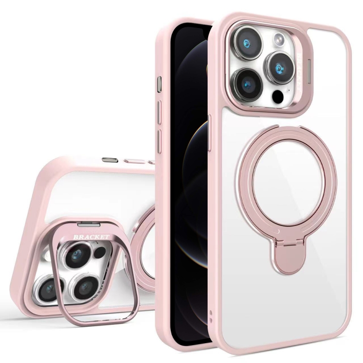 

For iPhone 12 Pro Lens Protection & Ring Bracket MagSafe Phone Case(Light Pink)