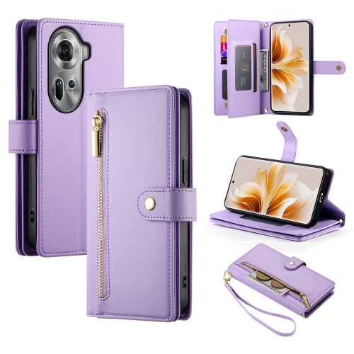 

For OPPO Reno11 Global Nine Card-slot Zipper Wallet Bag Leather Phone Case(Purple)