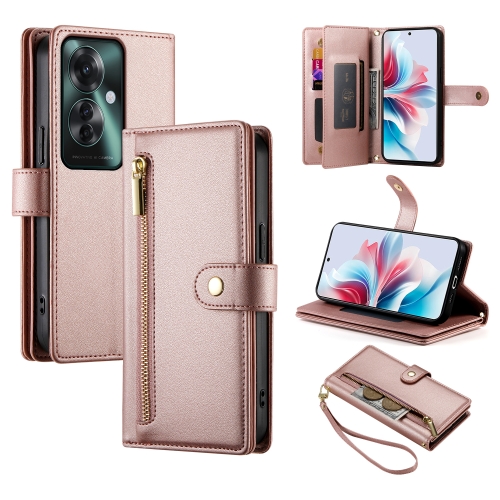 

For OPPO Reno11 F Nine Card-slot Zipper Wallet Bag Leather Phone Case(Pink)