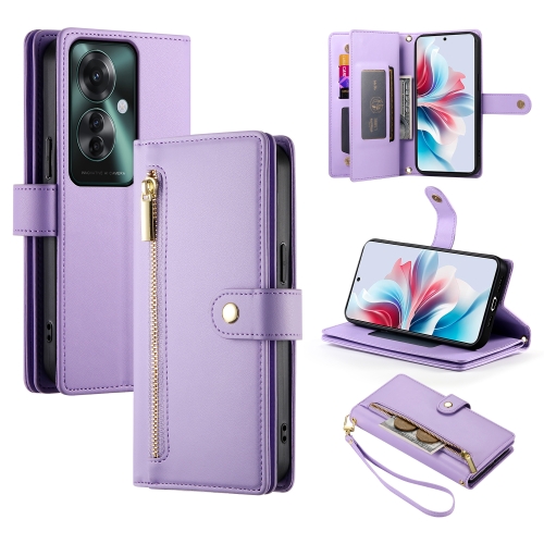 

For OPPO Reno11 F Nine Card-slot Zipper Wallet Bag Leather Phone Case(Purple)