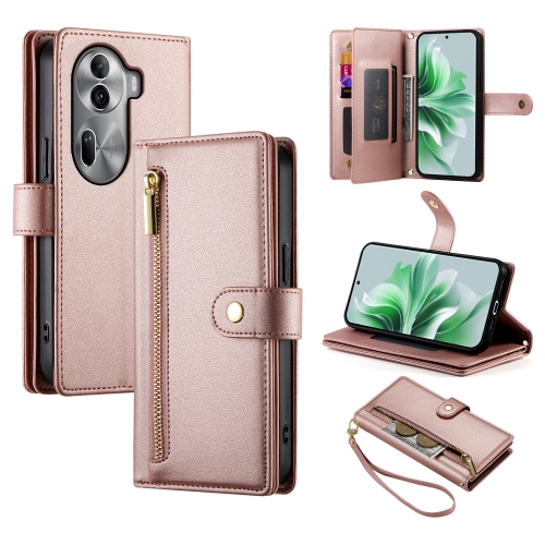 

For OPPO Reno11 Pro Global Nine Card-slot Zipper Wallet Bag Leather Phone Case(Pink)