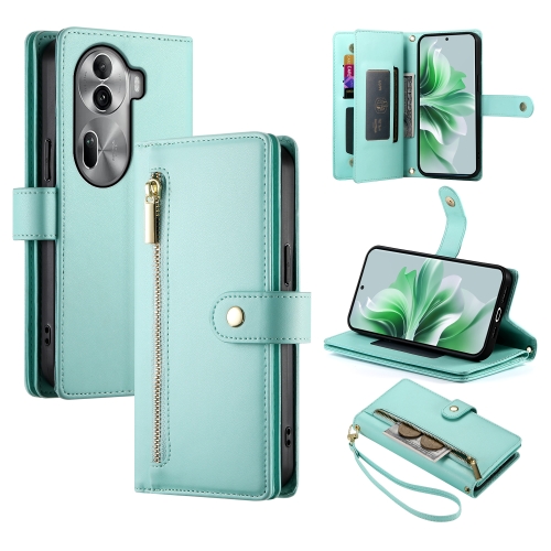 

For OPPO Reno11 Pro Global Nine Card-slot Zipper Wallet Bag Leather Phone Case(Mint Green)