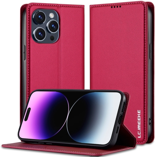 For iPhone 14 Pro Max LC.IMEEKE L1 Series Frosted Fine Texture PU Phone Case(Red) lazarr islim case для samsung galaxy tab 3 7 0 красный