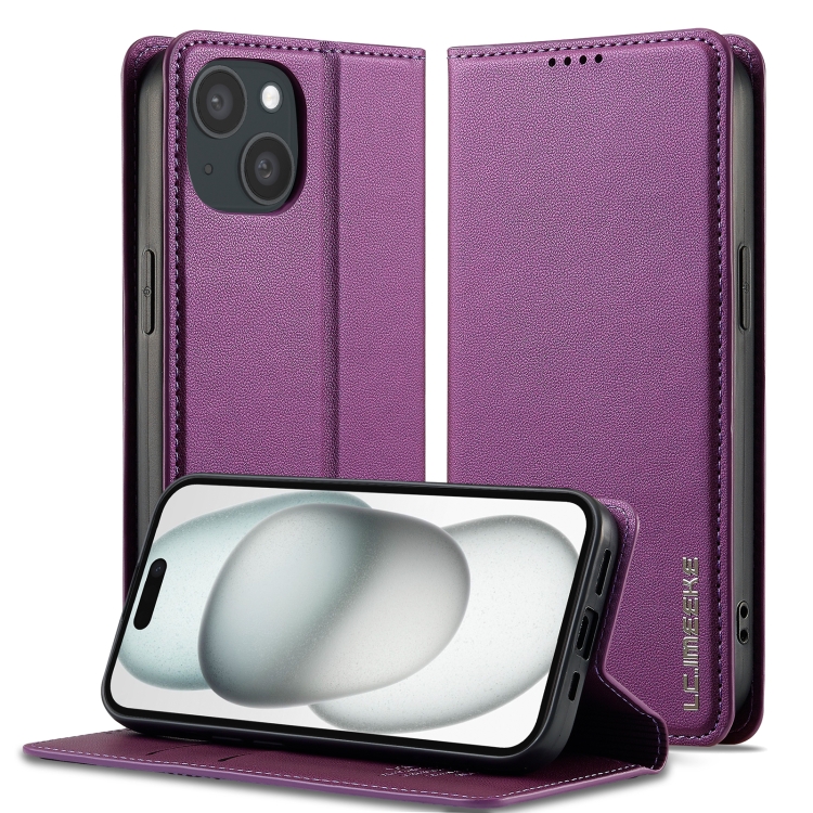 

For iPhone 15 LC.IMEEKE L1 Series Frosted Fine Texture PU Phone Case(Purple)