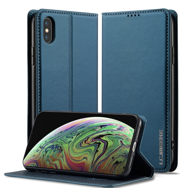 

For iPhone XS Max LC.IMEEKE L1 Series Frosted Fine Texture PU Phone Case(Blue)