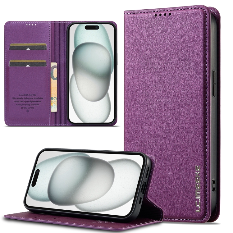 

For iPhone 14 / 13 LC.IMEEKE L1 Series Frosted Fine Texture PU Phone Case(Purple)