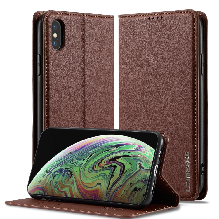 

For iPhone X / XS LC.IMEEKE L1 Series Frosted Fine Texture PU Phone Case(Brown)