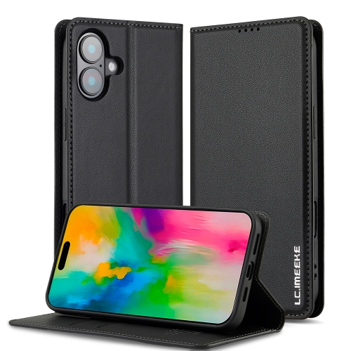 

For iPhone 16 Plus LC.IMEEKE L1 Series Frosted Fine Texture PU Phone Case(Black)