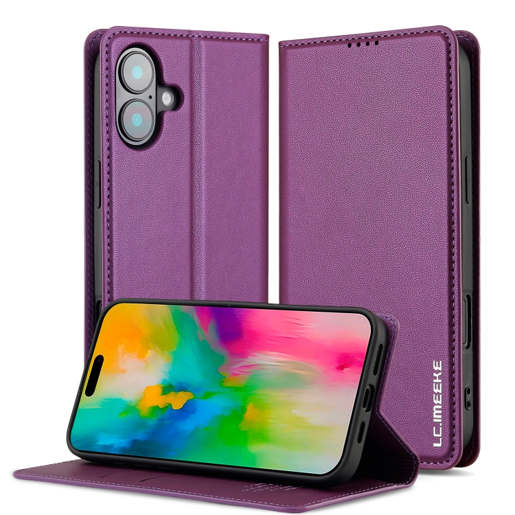 

For iPhone 16 Plus LC.IMEEKE L1 Series Frosted Fine Texture PU Phone Case(Purple)