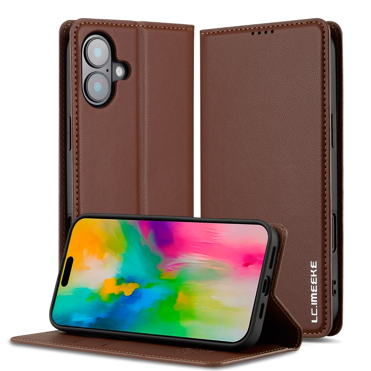For iPhone 16 LC.IMEEKE L1 Series Frosted Fine Texture PU Phone Case(Brown) — купить у Sunsky-online WW