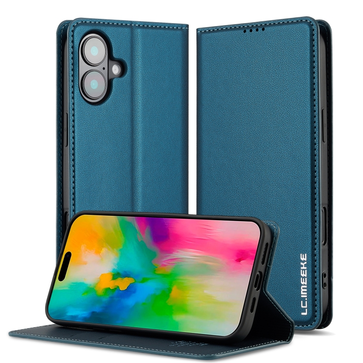 

For iPhone 16 LC.IMEEKE L1 Series Frosted Fine Texture PU Phone Case(Blue)