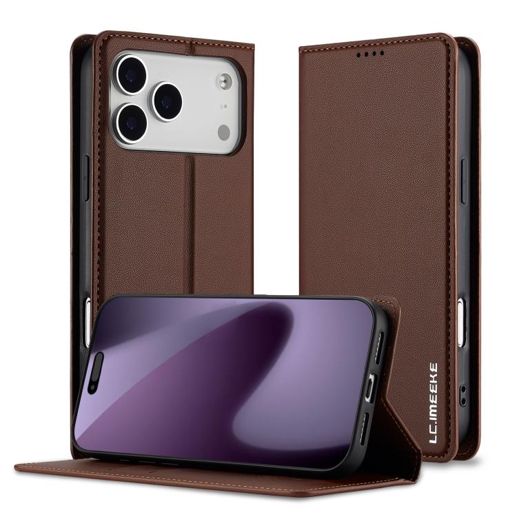 

For iPhone 17 Pro LC.IMEEKE L1 Series Frosted Fine Texture PU Phone Case(Brown)