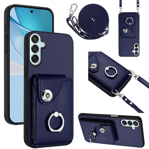 

For Samsung Galaxy F15 / M15 Organ Card Bag Ring Holder Phone Case with Long Lanyard(Blue)