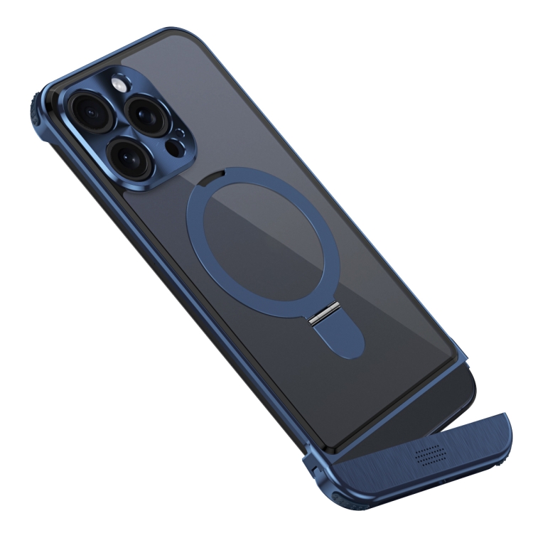 

For iPhone 15 Pro Metal Scissor Design Aroma MagSafe Ring Holder Phone Case(Blue)