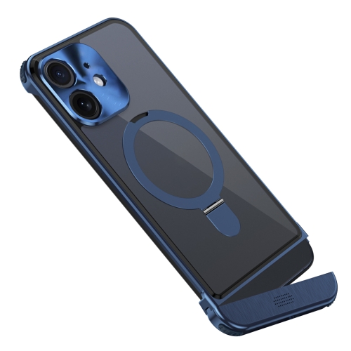 

For iPhone 12 Metal Scissor Design Aroma MagSafe Ring Holder Phone Case(Blue)