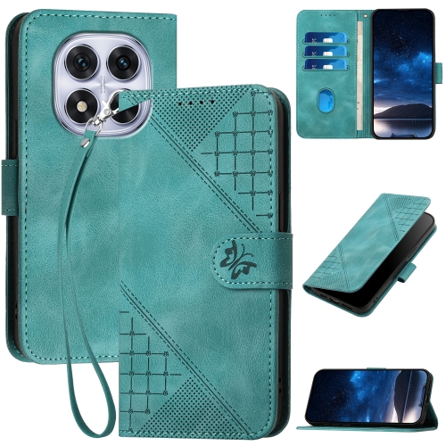 

For Redmi Note 14 Pro 5G YX0080 Grid Butterfly Embossed Pattern Flip Leather Phone Case with Lanyard(Light Blue)