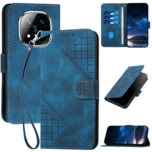 

For Redmi Note 14 Pro+ 5G YX0080 Grid Butterfly Embossed Pattern Leather Phone Case with Lanyard(Dark Blue)