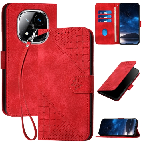 

For Redmi Note 14 Pro+ 5G YX0080 Grid Butterfly Embossed Pattern Flip Leather Phone Case with Lanyard(Red)