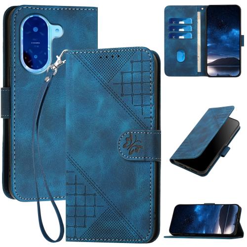 

For Redmi A5 4G 171.7mm / Xiaomi Poco C71 YX0080 Grid Butterfly Embossed Pattern Leather Phone Case with Lanyard(Dark Blue)