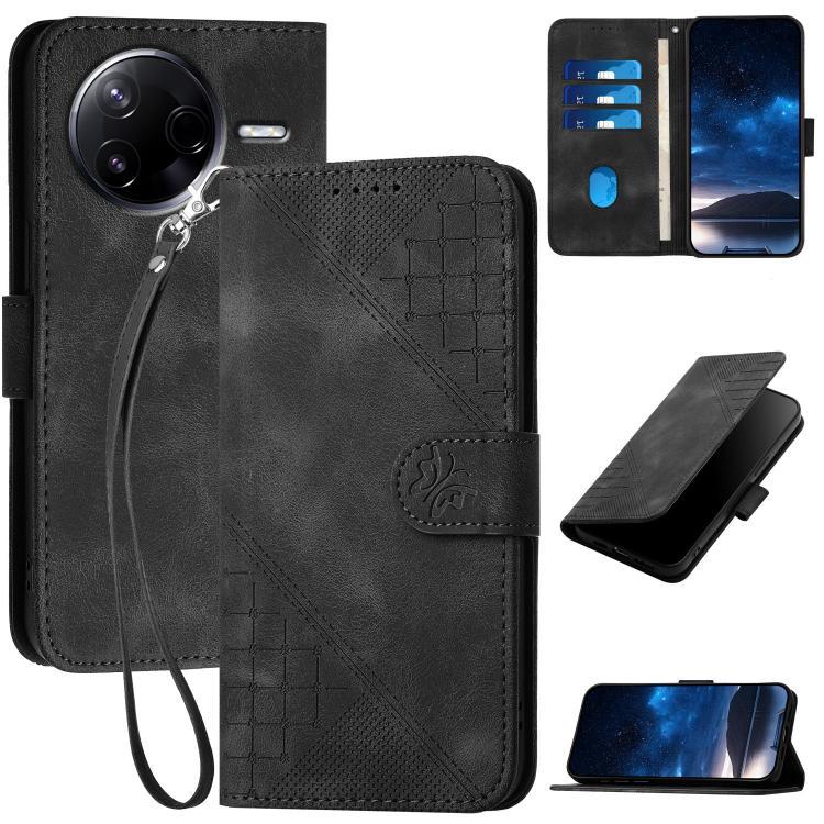 

For Redmi K80 / Xiaomi Poco F7 Pro YX0080 Grid Butterfly Embossed Pattern Leather Phone Case with Lanyard(Black)