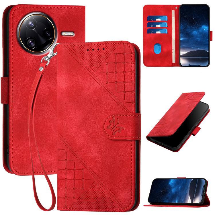 

For Redmi K80 Pro / Xiaomi Poco F7 Ultra YX0080 Grid Butterfly Embossed Pattern Leather Phone Case with Lanyard(Red)